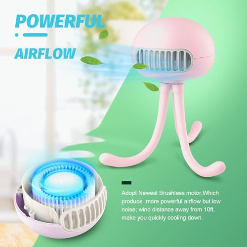 Image of Stroller Fan - Portable Bladeless Fan with Flexible Tripod, Clip-On, Handheld, 3 Speeds, Rechargeable for Car Seat, Crib, Bike, Desktop (Pink)