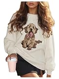 GORGLITTER Women's Dog Print Sweater Crew Neck Long Sleeve Knit Pullover Jumper Fall Winter Outfits Beige Large