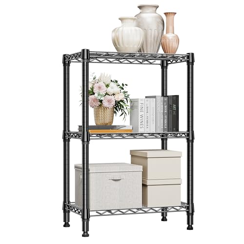MZG - Estantería de almacenamiento de metal de 3 niveles de 359 kg, estante de alambre, organizador de armario resistente para garaje, cocina, baño, lavandería, color negro, 13.8 pulgadas de