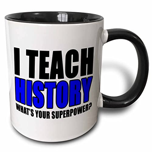 3dRose "I Teach History What's Your Superpower Green" Mug, Black/Blue,