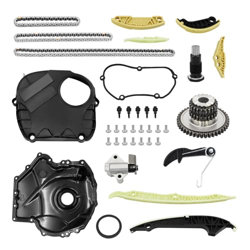 Audi 2.0T Timing Chain Kit with Timing Cover for EA888 Engine- Fits 2008-2017 Audi A4 Q5 S4 Tt A3 A6 1.8T 2.0T, 2006-2017 Volkswagen Jetta Golf Passat, Replace# 06H103269H 06H109210AG