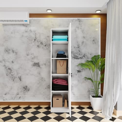 Image of VIKI Wardrobe | Wooden Almirah for Clothes,Door for Bedroom, 1 Door Wardrobe with Doors (Frosty White - 40D x 40W x 180H) | 1 Year Warranty | DIY