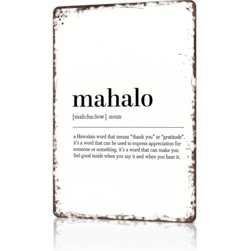 Mahalo Definition Signs-Funny Vintage Metal Poster Wall Art for Dorm Home Garage Bar Decor 8X12inch