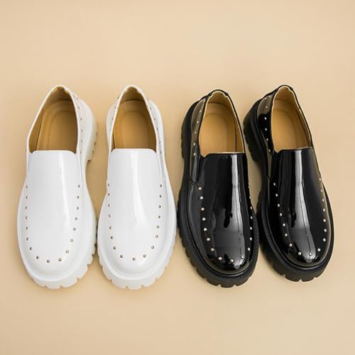 Men's Soft Patent Leather Platform Chunky Slip-On Penny Loafers Fashion Metal Rivets Prom Wedding Party Dress Shoes Non-Slip Lug Sole Business Casual Formal Work Shoes2