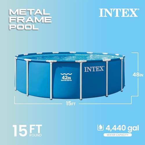 INTEX Metal Frame 15ft x 48in Round Above Ground Swimming Pool Set w/Pump - 1
