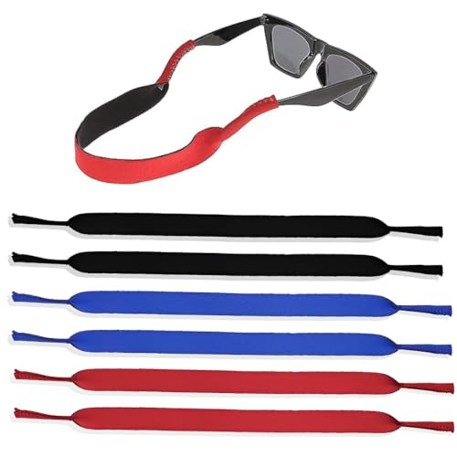6 piezas sujeta gafas, correas coloridas algodón ajustables antideslizantes (Negro, Rojo, Azul, tamaño estándar)