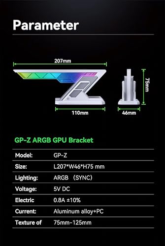 Image of Snowman GP-Z GPU Support Bracket with ARGB Sync Lighting, Adjustable Graphics Card Holder, Aluminum Alloy Anti-Sag Stand for RTX & Radeon GPUs, 5V 3-Pin Motherboard Sync, Universal PC Case Support