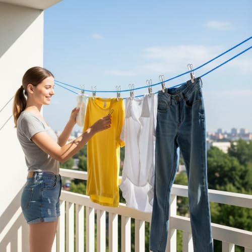 Image of Hanging Rope with 8 Clips for Clothes Drying | Polyethylene Quality, 5m Lenght of 1 Set