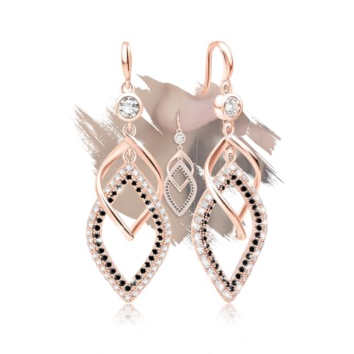 Sterling Silver Drop Dangle Earrings for Women Rose Gold Statement Earrings Hypoallergenic Cubic Zirconia Long Earrings Bohemian Earrings Fashion Ladies Dangling Earrings Gifts for Christmas Birthday