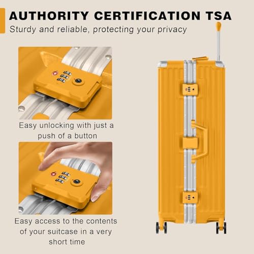 Image of AnyZip Luggage PC+ABS Aluminum Frame Zipperless Checked Luggage Hard Shell Suitcase with TSA Lock Double Spinner Wheels 28 Inch Orange