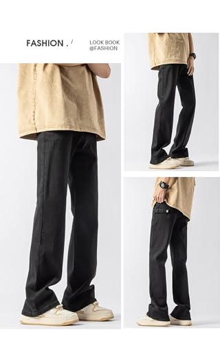 Pants Trousers Denim Stretch Pure Black Jeans Men's Straight Leg Port Style Street Men4