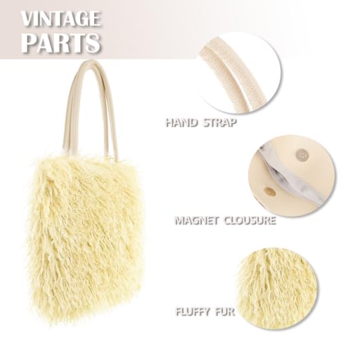 Image of Women's Fuzzy Tote Bag Curly Handbag Furry Shoulder Bag Large Plush Top Handle Purses Winter