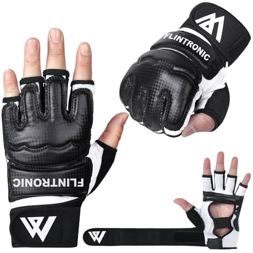 Flintronic Guantes MMA Artes Marciales Entrenamiento, Cuero Grappling Guantillas, Kara Ventilada Palma Gloves, Guantillas MMA Hombre Mujer, para Muay Thai, Kick Boxing, Punching Bag, Boxeo M
