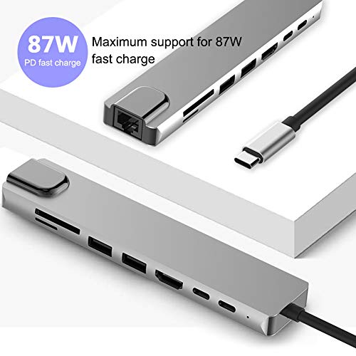 Image of Tobo 8 in 1 USB C Hub with Ethernet Adapter, 4K HDMI Output, Type C Power Delivery, SD /Micro SD Card Reader and 3 USB 3.1 Ports for MacBook Pro, XPS and More (Space Grey) TD-174TC