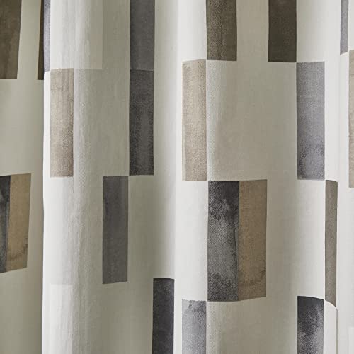 Fusion Natural Geometric Tile Curtains W46 x L72 (117x183cm), 2 Panels, 100% Cotton Eyelet Drapes, Vertical Rectangle Pattern - Image 3