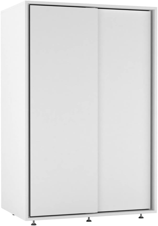 URBNLIVING 120cm 2 Sliding Door Wardrobe, Freestanding Bedroom Closet with Hanging Rail & Durable Feet, Engineered Wood Storage Cupboard for Kids Room, Nursery or Small Spaces