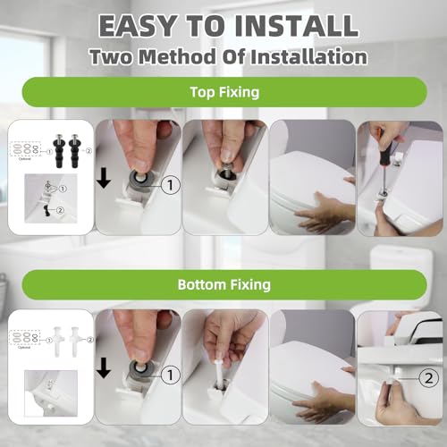 Image of Toilet Seat Elongated with Slow Close Hinges, Universal Oval Fit, White | Compatible with TOTO /Kohler /Gerber /American Standard, Four Bumpers Never Loosen, Two Sets Toilet Bolts and Nuts,