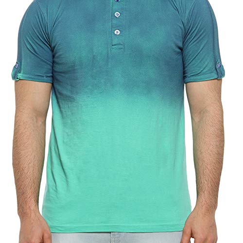 Image of CAHOOT Men's Green Colour Blocked Half Sleeve Regular Fit T Shirt for Casual Wear
