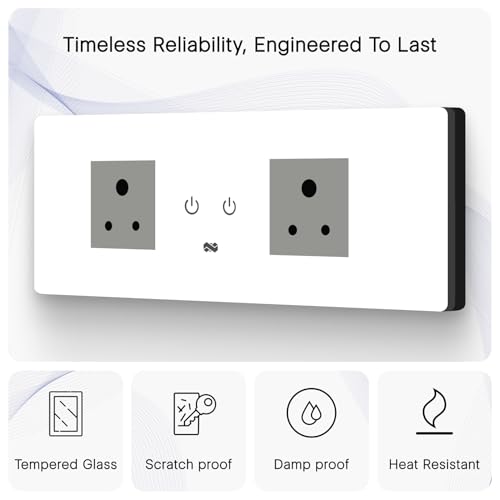 Image of IOTICS Smart Wifi Switch Board: 2 Smart Plug Module. Touch Control, Remote, App Control. Voice Control with Alexa & Assistant. Smart Touch Switch Board For Home Automation (White)