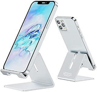 urmust Phone Holder, Mobile Phone Stand Dock for Desk, Aluminum Cell Phone stand for iPhone 14 ,14 Plus ,13, 13 Pro, 12 Pro Max , 12, 11 Pro, Xs Max, X, 8, 7, 6 Plus, Samsung S22 and more (Rose Gold)