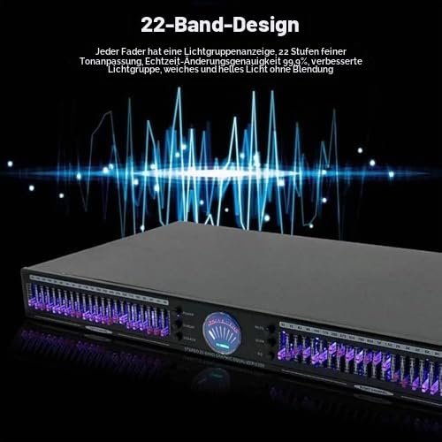 22-Band Stereo Graphic Equalizer mit zwei Kanälen, 10 voreingestellten Effekten und Rauschunterdrückung für HiFi Home Audio und Aufnahmestudios