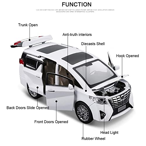 Image of DARVICE 1:24 Diecast Metal Car Model Alphard Toy Cars For Kids Pull Back Openable Doors With Light Sound, Multi color