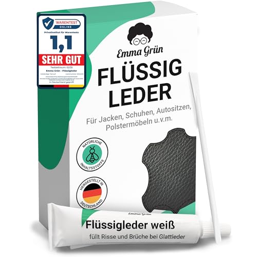 Emma Grün Flüssigleder Reparatur Set Weiß [1x7ml] - Leder Kratzer entfernen für Risse & (Brand-) Löcher - Leder Reparaturset - Lederpflege Set für Sofa & Autositze - Kunstleder Reparaturset ml
