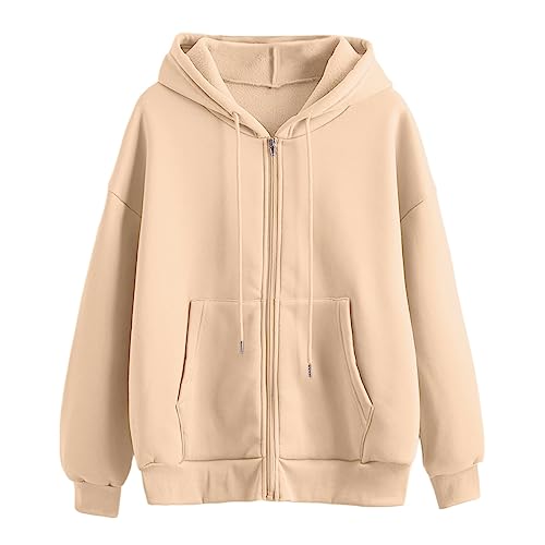 Sweat à capuche femme kaki veste zippée ample en maille confortable taille M