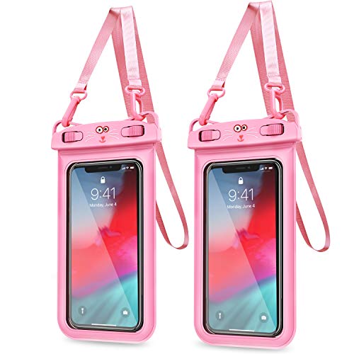 ProCase (2 Pack) Universal Waterproof Pouch for Girls Kids, Cute Pink Dry Bag Case for Storing Cellphone up to 6.9