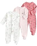 JiAmy Baby Sleepsuits 3 Pack Newborn Boy Girl Cotton Long Sleeve Footed Rompers Baby Grows Jumpsuits with Mitten Cuffs for 0-3 Months Pink Bunny