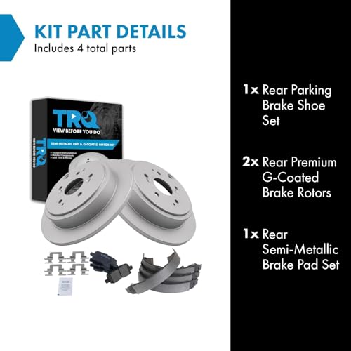 Image of TRQ Rear Brake Pad and Rotor Set Semi Metallic G Coated Rotors Parking Shoe Compatible with 2003-2008 Honda Pilot