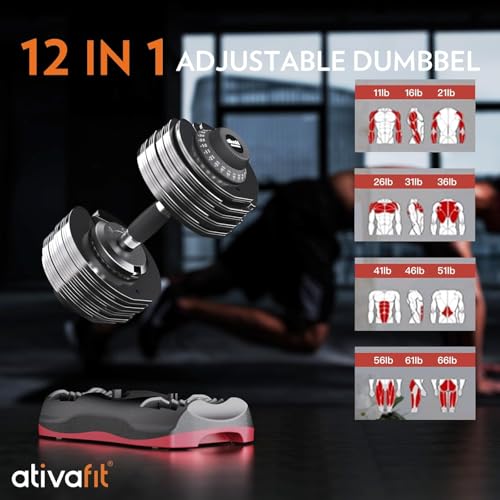 Image of ATIVAFIT Adjustable Dumbbell Set of 2, 5-88LB Quick Dial Free Weights with Double Safety Lock, Anti-Slip Steel Handle & Storage Box, Space Saving Home Gym Equipment for Full Body Strength Training, Suitable for Home Fitness Users