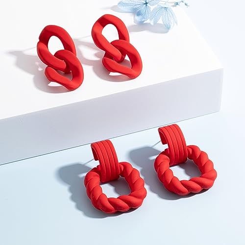 SELOVO Summer Earrings Rectangle&Link 2 Pcs Earrings Set Geometric Statement Acrylic Twist Dangle Earrings4