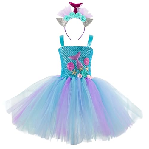 Vestido de princesa sirena para niñas con tocado de lentejuelas y tejido suave para fiestas