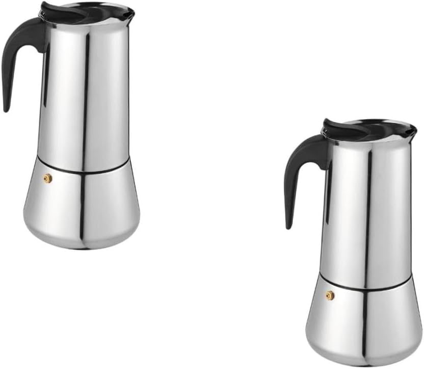 VOSAREA 2pcs Stainless Steel Espresso Coffee Maker Coffee Pot for Induction Cookers Open Flame Scald Handle for Home Office Use