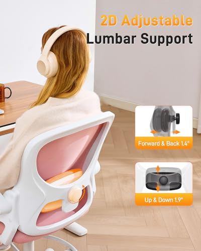 Image of LukkDys Drafting Chair with 4D Multi-Adjustable Backrest, Tall Office Chair 19.7 inch-27.6 inch Seat Height, Ergonomic Standing Desk Chair with Flip-up Arms, Foot Ring, Pink&White