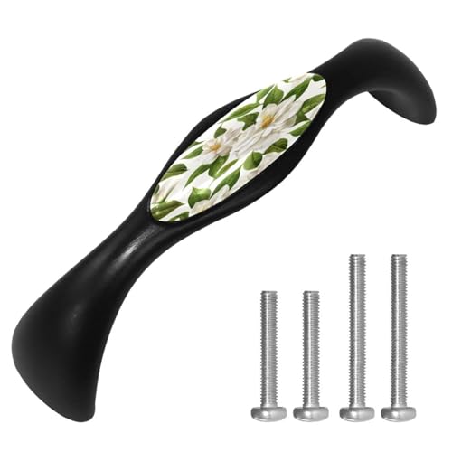 Anna Cowper 4 Pack 5.6 Inch Cabinet Pulls Vintage Gardenia Kitchen Cabinet Handles Black Cabinet Hardware Kitchen Drawer Pulls for Cabinets Cupboard, 125mm Hole Centers