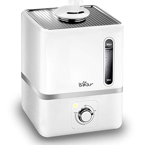 Humidifiers for Bedroom, Bear 3L Cool Mist Humidifier with 360° Nozzle Whisper Quiet Operation Water Level Window Last up to 24H Working Auto Shut-Off Small Humidifier with Essential Oil Tray White