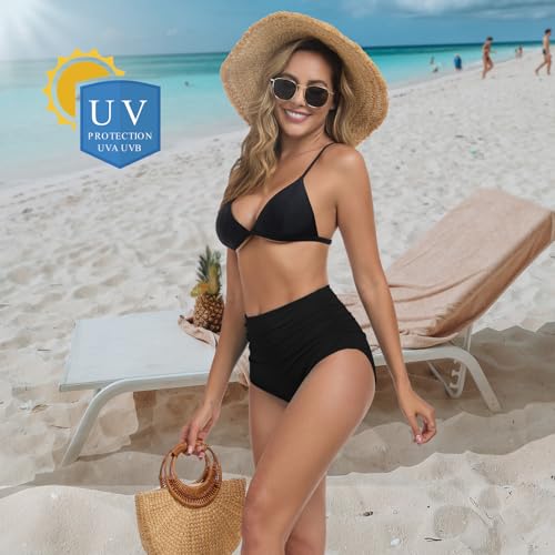 DAYOUNG Women High Waisted Bikini Bottoms Tummy Control Full Coverage Ruched Bathing Swimsuit Bottom4
