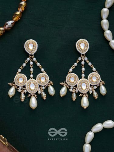 Image of SANJOYA by EVERSTYLISH Kundan Earrings for Women | Golden Polki & Pearl Drop Dangler Earrings | Ethnic Jewelry for Weddings, Festivals & Special Occasions