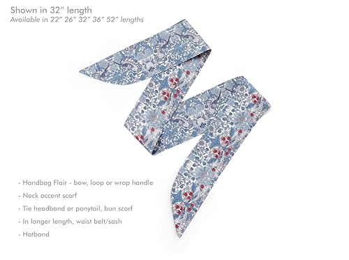 Liberty London Scarf -Choose Length - "Strawberry Thief" Blue William Morris Skinny Scarf Tie Headband, Handbag/Purse flair - Silky Tana Lawn Cotton - Choose Length2