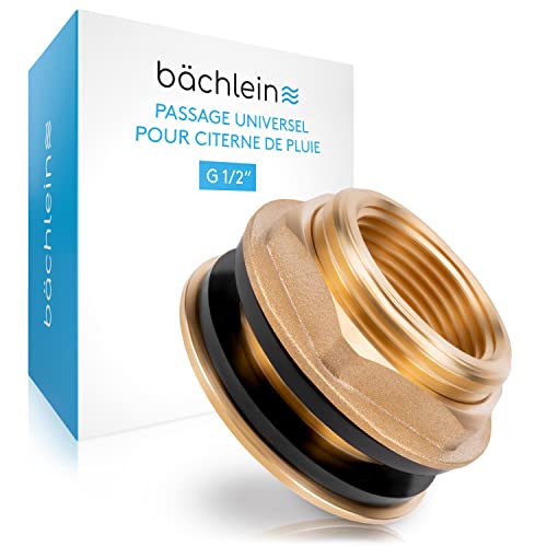 Bächlein Passage Universel pour Citerne de Pluie - Passage de Citerne en Laiton comme Raccordement pour Robinet d'eau ou Robinet de Soutirage, 2 Joints Inclus - FiletageIintérieur de 1/2 de Pouce
