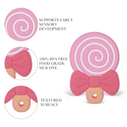 Image of Baby Silicone Pink Lollipop Teether,Sensory Chew Toys