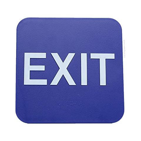 Braille EXIT Sign - ADA - 6x6 - with Double Sided Adhesive Tape on Back - (Blue Background) Cover