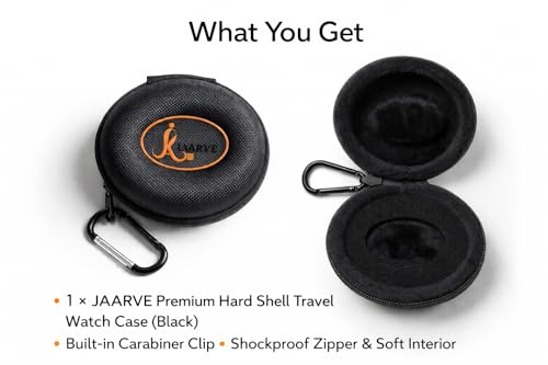 Image of JAARVE Armor-Shell Watch Travel Case - Crush-Resistant Single Watch Box with Scratch-Guard Zipper & Carabiner | Shockproof Portable Organizer for Luxury, Mechanical & Smartwatches Up to 54mm