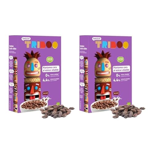 Smileat TRIBOO | Cereales Ecológicos e Integrales para Niños | Sabor a Cacao | Hechos con Ingredientes 100% Naturales | Sano y Saludable | Merienda Sana | 300g (Paquete de 2)
