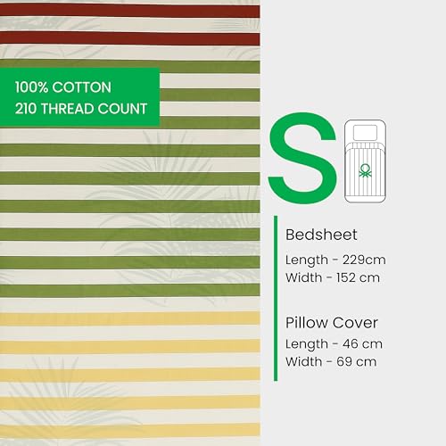 Image of United Colors of Benetton Single Bedsheet Set | 100% Cotton 210 TC Single Bed Sheet with 1 Pillow Cover | Soft, Skin-Friendly & Fade-Resistant Safari Collection
