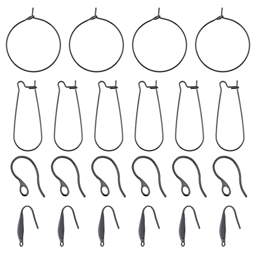 UNICRAFTALE - UNICRAFTALE Lot de 4 accessoires de fabrication de boucles d'oreilles - En acier inoxydable 304 - Crochets de boucles d'oreilles - Électrophorèse - Noires - Boucles d'oreilles en métal - Pour la