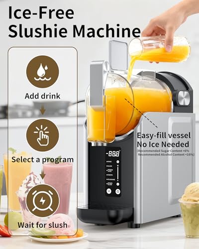 Image of Slushie Machine, Slushy Maker for Home, Frozen Drink Maker with 5 Preset Programs for Margaritas, Frappes, Milk Shake, No Ice Needed, LED Display, Self Clean