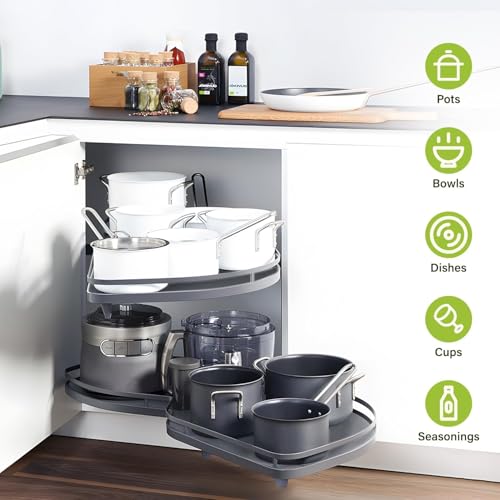 2Tier Kitchen Cabinet Cupboard Corner, Kitchen Cabinet Blind Corner Pullout Organizer, Blind Corner Tray, Maximize Kitchen Storage, Organizer for 33inch/860mm Cabinet, Left Handed Open - Image 4